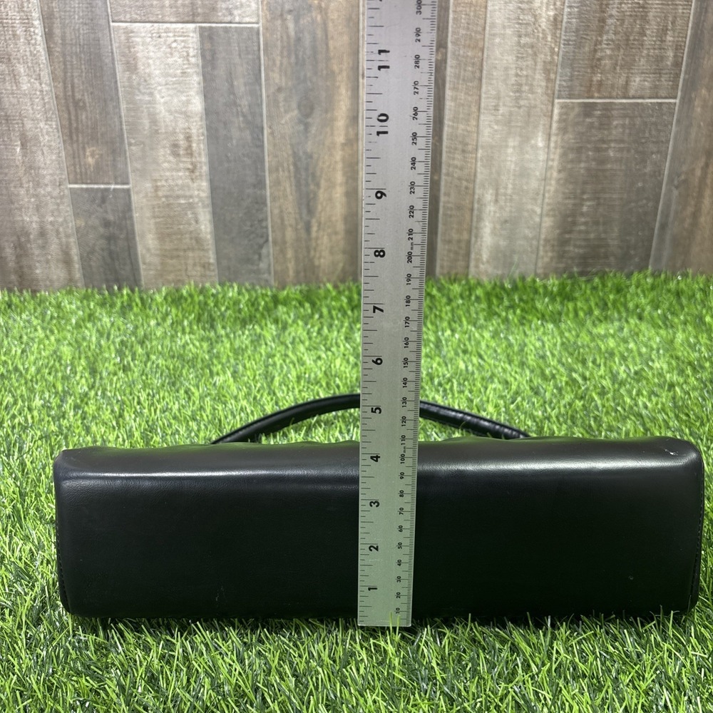Vtg 50s Black Leather Wrapped Metal Top Handle Bag Gold Frame Clasp Purse - Picture 6 of 15